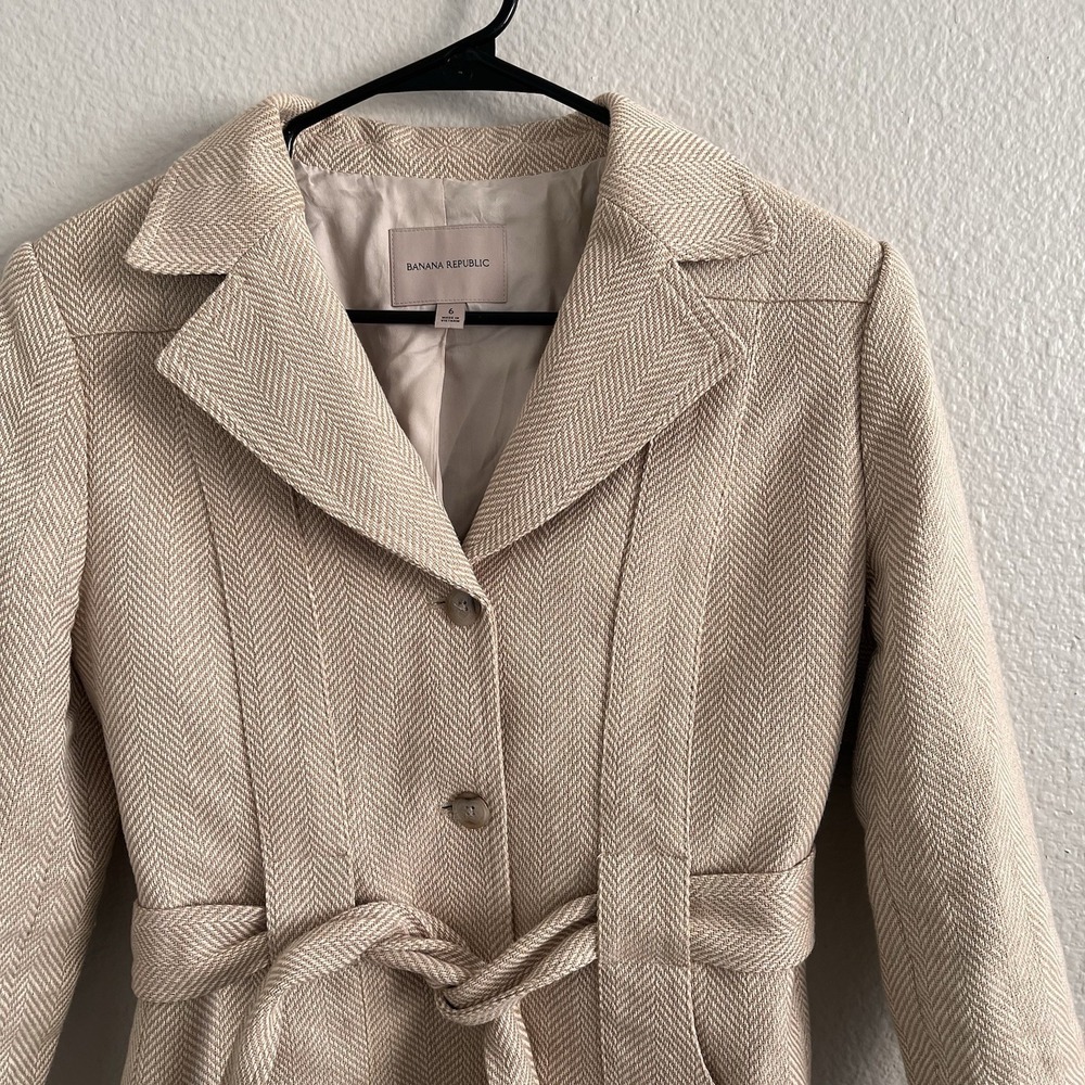 Banana Republic Women's Sz 6 Norfolk Linen Blend Jacket Coat Herringbone - Picture 6 of 10